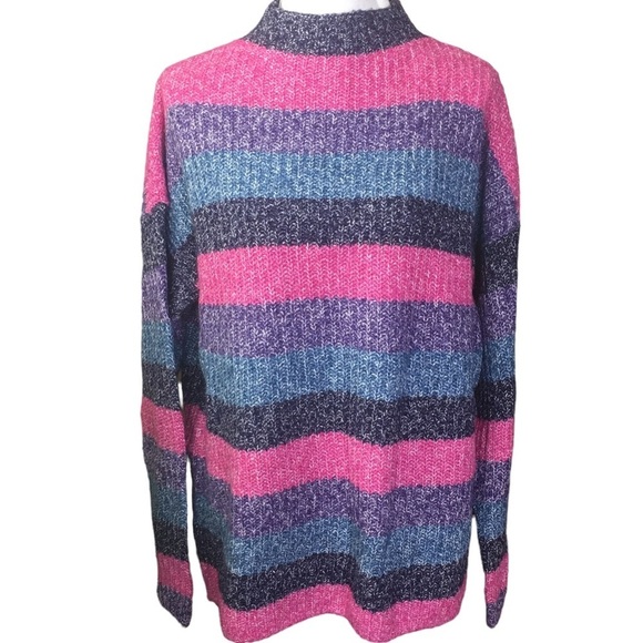 NEW Gap Sweater Marled Stripe Mock Neck Women's XXL Pink Blue Purple Wool Blend - Picture 1 of 4